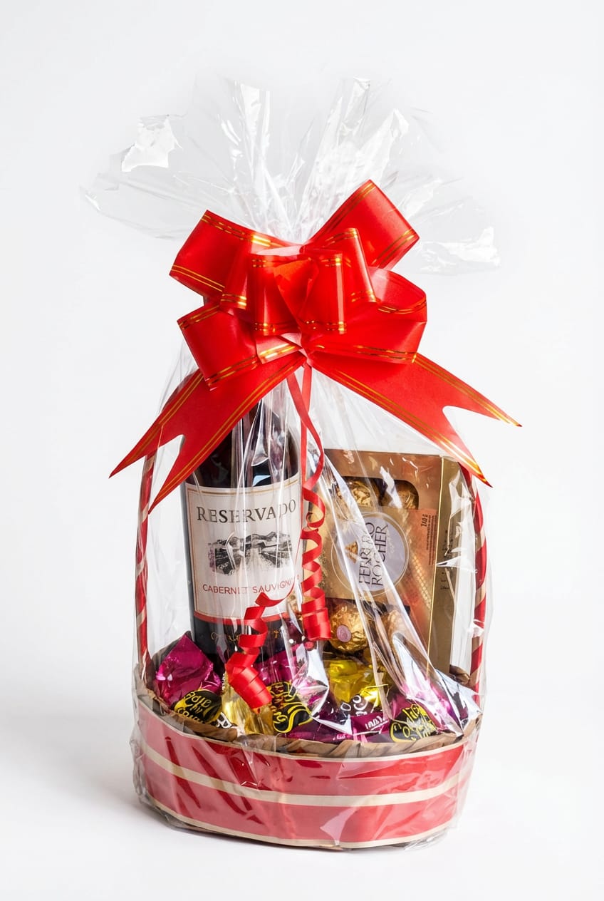 Cesta com vinho tinto Reservado